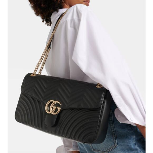 $3700 NEW GUCCI MARMONT LARGE BLACK LEATHER CROSSBODY BAG PURSE AUTHENTIC - Picture 1 of 16